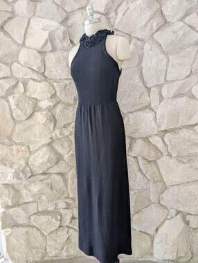 1970s Vintage Black Knit Maxi Gown | Small